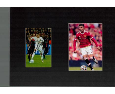 Football Cristiano Ronaldo 16x12 overall mounted signature piece includes signed Real Madrid photo and unsigned Manchester Un