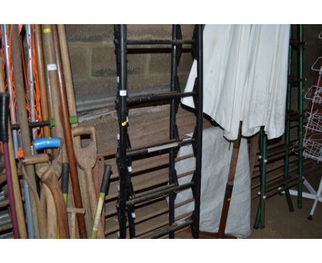 A metal folding ladder