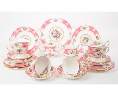 Royal Albert - Lady Carlyle - A vintage 20th century six person tea service set. To include cups, saucers, side plates (trios