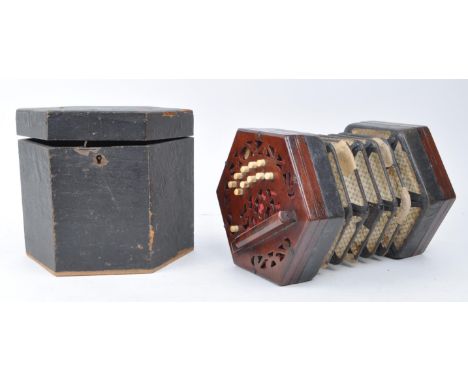 Lachenal - An early 20th century Lachenal rosewood squeezebox concertina. The squeezebox in original fitted case. Having bone