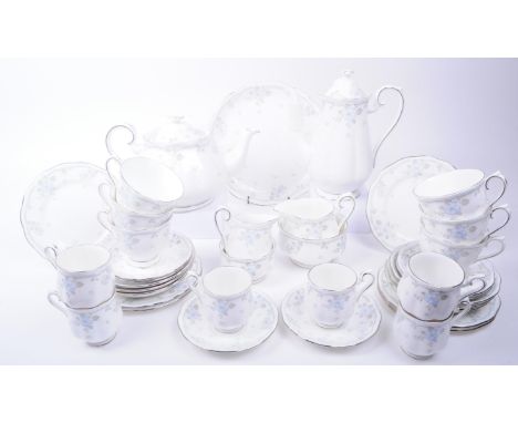 Royal Albert - Late 20th century Satin Rose patterned bone china part tea service. Comprised of a teapot, coffee pot, six tea