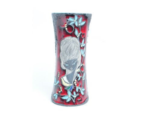 A mid 20th Century Italian San Marino vase designed by Titano and decorated with a stylised portrait of a lady with beehive h