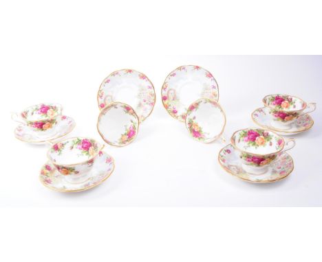 Royal Albert - Late 20th century Old Country Roses bone china tea cups and saucers. Comprised of six tea cups and six saucers