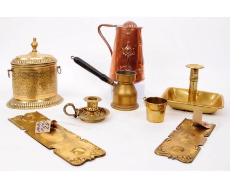 A collection of 19th and early 20th century brass and copper decorative curios. The collection to include a Joseph Sankey and