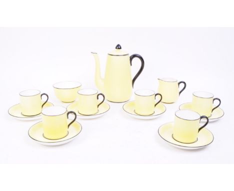 Staffordshire - Mid century porcelain coffee service in yellow and black detailing. Comprised of a lidded coffee pot, six cup