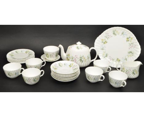 Minton Spring Valley pattern chintz tea service comprising cups, saucers, plates, teapot etc. Stamped to underside