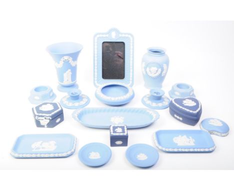 Wedgwood - Jasperware - A collection of vintage 20th century sky blue and dark blue bisque porcelain items. To include lidded