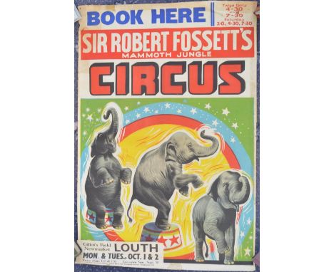 Vintage W.E.Berry event advertising poster for Sir Robert Fossett's Mammoth Jungle Circus, Louth, 50.5x75.5cm 