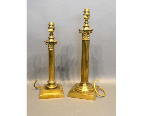 A Brass Table Lamp Of Corinthian Form Together With Another Similar 