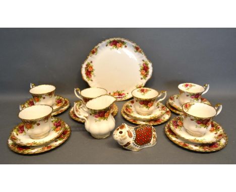 A Royal Albert Old Country Roses Six Piece Tea Service Comprising six tea cups and saucers, six cake plates, a sandwich plate