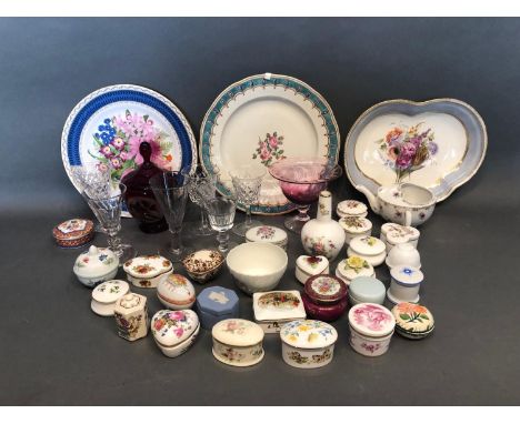 A 19th Century Derby dish together with other items of ceramics and glassware to include patch boxes 