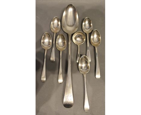 A George III Silver Basting Spoon By William Bateman, London 1795, together with a set of six Victorian silver teaspoons, Lon
