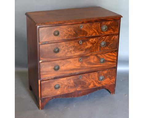 A 19th Century Mahogany Straight Front Chest, the moulded top above four long drawers with circular brass handles, raised upo