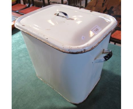 An early to mid-20th century enamel twin handled bread bin, 31cm tall.