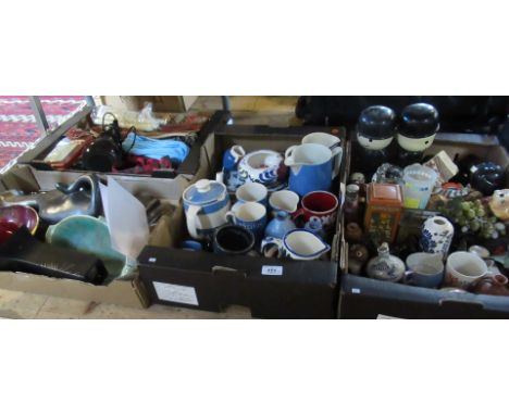 Four boxes containing a large quantity of ceramics and glass, to include: a Carlton Ware Rouge Royale bowl, T & G Green table