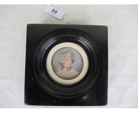 A 19th century circular portrait miniature, probably on ivory, the reverse with red seal stamp and hand written text, suggest