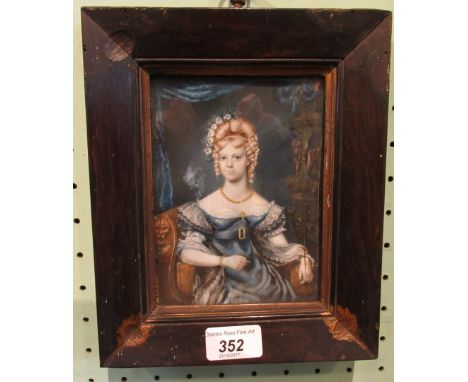 Nineteenth century Continental school, half-length portrait of a smartly dressed lady, 16cm x 11.5cm, glazed in a wooden fram
