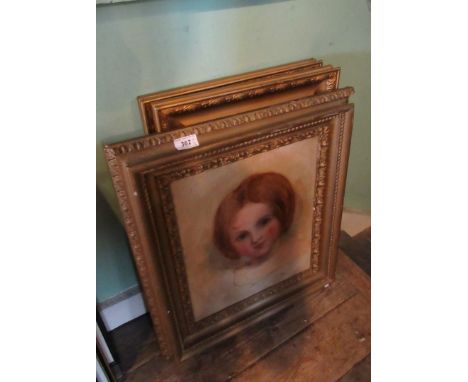 G Watts, 19th century English school, a pair of landscapes, oil on board, together with a head and shoulders portrait of a gi