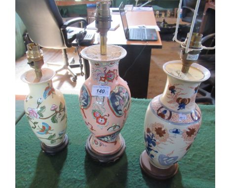 Three ceramic table lamps, each of Oriental design, the tallest 36cm.