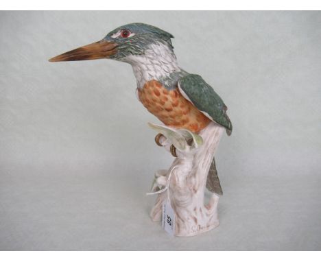 A large Goebel ceramic figurine of a kingfisher, mounted on naturalistic stylized base, no. 1970, 24.5cm.