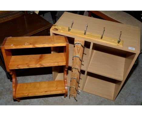 Laminate storage unit, two tier pine wall rack and coat rack