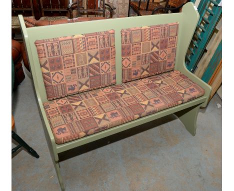 Painted hall bench with upholstered seats and back