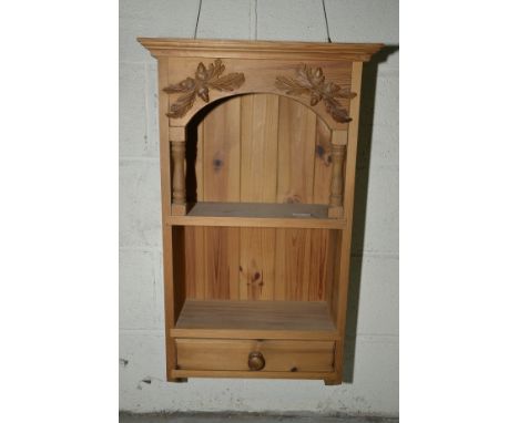 Pine two tier wall shelf with single draw