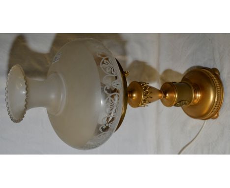 Gilt table lamp with engraved glass shade