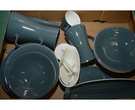 Box of Poole pottery tableware