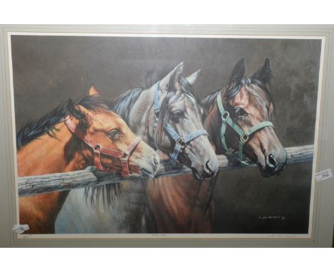 Framed limited edition print entitled 'Three Pals' by Judy Kent Pyrah signed in pencil by the artist