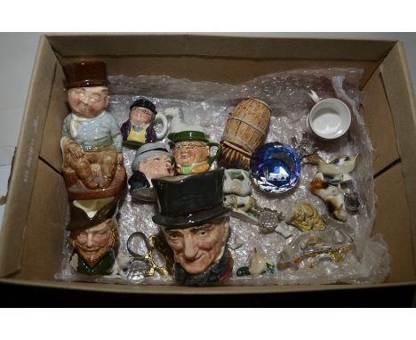 Selection of miniature toby and character jugs including Royal Doulton , Wade whimsies etc