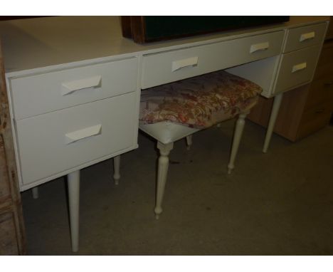 White painted dressing table and similar stool 