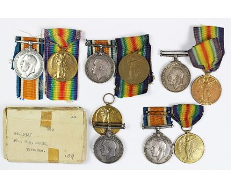 Five World War I pairs, BWM and VM, comprising, 6588 Pte C. R. Naylor Midd'x R; 2600 Pte C. H. J. Shervill, D.C.L.I; 58105 Pt