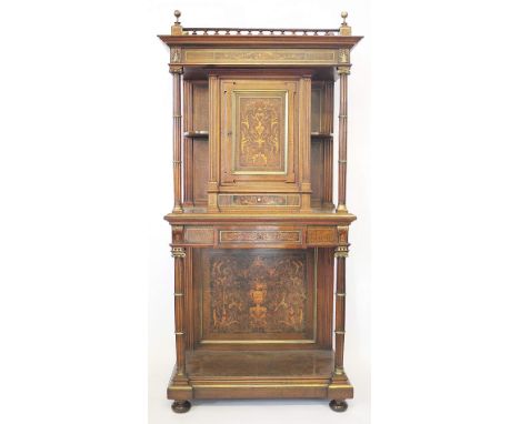 A late 19th century French inlaid walnut cabinet stamped for 'R. G. Durand', with cupboard door and drawer, over an under tie