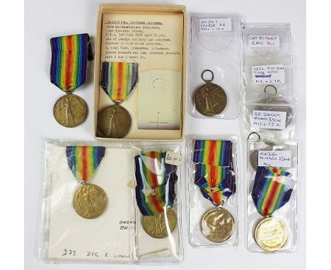 Ten World War I Victory Medals, comprising, Lieut F. W. Winstanley; 273 Dvr E. Lohnstein, H.A.C. ART; Capt E. G. Foley; 3-252