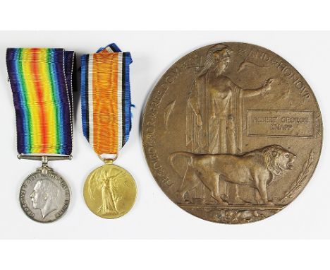 A World War One pair and death plaque to GS-37160 Pte A. Knapp, R. Fuss, comprising BWM, VM and plaque (3)