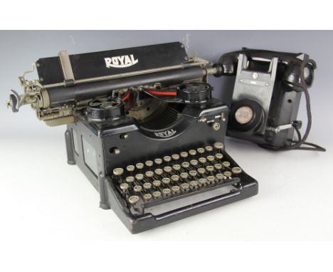 A vintage Station telephone, with crank handle, 23cm and a vintage Royal type writer (2)