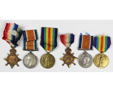 Two World War I trios, comprising 1914-15 Star, BWM and VM, to 13690 Pte H. Field Dorset R, and 2523 Pte R. Hearn Suff R, (6)