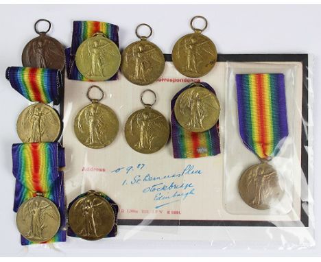 Eleven World War I Victory Medals, comprising, 46716 Pte T. Gilson Welsh R; 33176 Pte S. Barlow Ches R; 3-9781 Pte H. Younger
