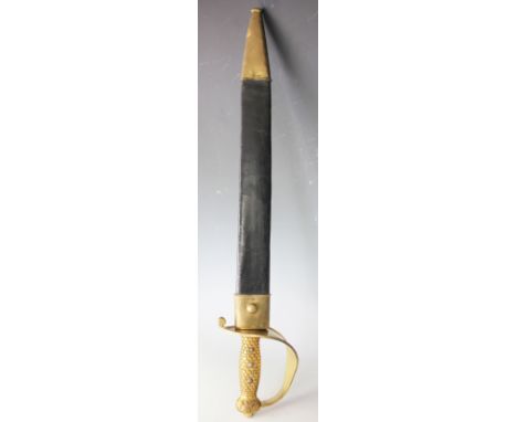 A M1841 type Ames naval cutlass or short sword, with 46cm blade, gilt metal hilt with fish scale grip and eagle detailing, wi