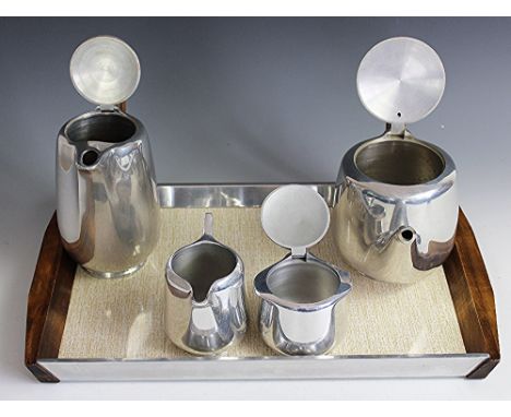A Picquot Ware stainless steel tea and coffee service, with twin handled tray (5)