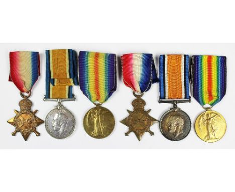 Two World War I trios, comprising 1914-15 Star, BWM and VM, to 11298 Pte W. Hares Leic R, and 10279 Pte W. J. Humphries Wilts
