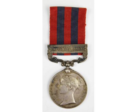 An India General Service Medal 1854-1895 to 1005 Pte M. Wilkes, 1st Bn Ches R, with Chin Lushai 1889-90 clasp (1) 