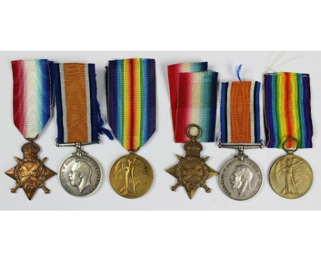 Two World War I trios, comprising 1914-15 Star, BWM and VM, to 19189 Pte H. W. Sanderson Notts & Derby R, and 55011 Pte A. N.