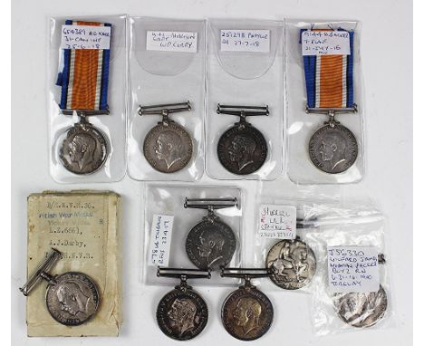 Ten World War I British War Medals, comprising, L.Z 6661 A. J. Darby Tel R.N.V.R; CS47814Pte A. A. Tilbrook R. Fus;' GS-95775