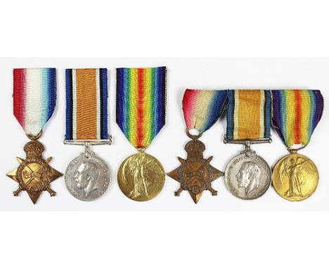 Two World War I trios, comprising 1914-15 Star, BWM and VM, to 13443 Pte F. G. Linwood S. Guards and 2728 Pte R. W. Wise Glou
