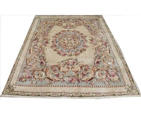 A Chinese hand woven carpet, with floral Aubusson style detailing, 307cm x 243cm