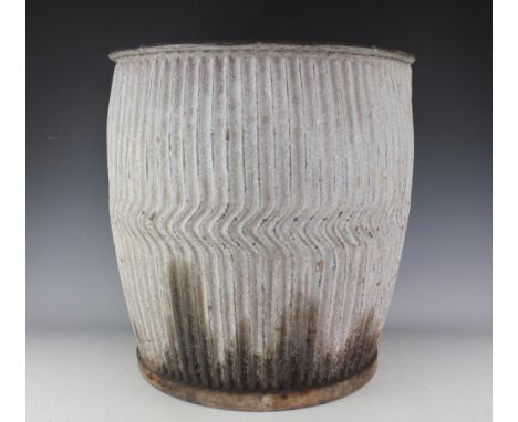 A Vintage galvanized wash barrel, with fluted sides, 52cm H