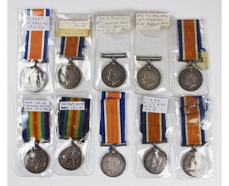 Ten World War I British War Medals, comprising, RTS-6174 Pte D. R. Mill A.S.C; SS-8587Pte S. R. Davis A. S. C; 166869 Gnr W. 