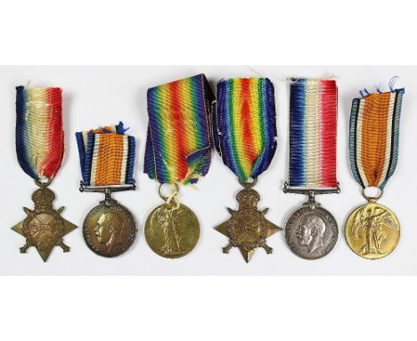Two World War I trios, comprising 1914-15 Star, BWM and VM, to 26007 Pte H. Hodskinson Ches R, and 16004 Pte S. J. Gregory D 